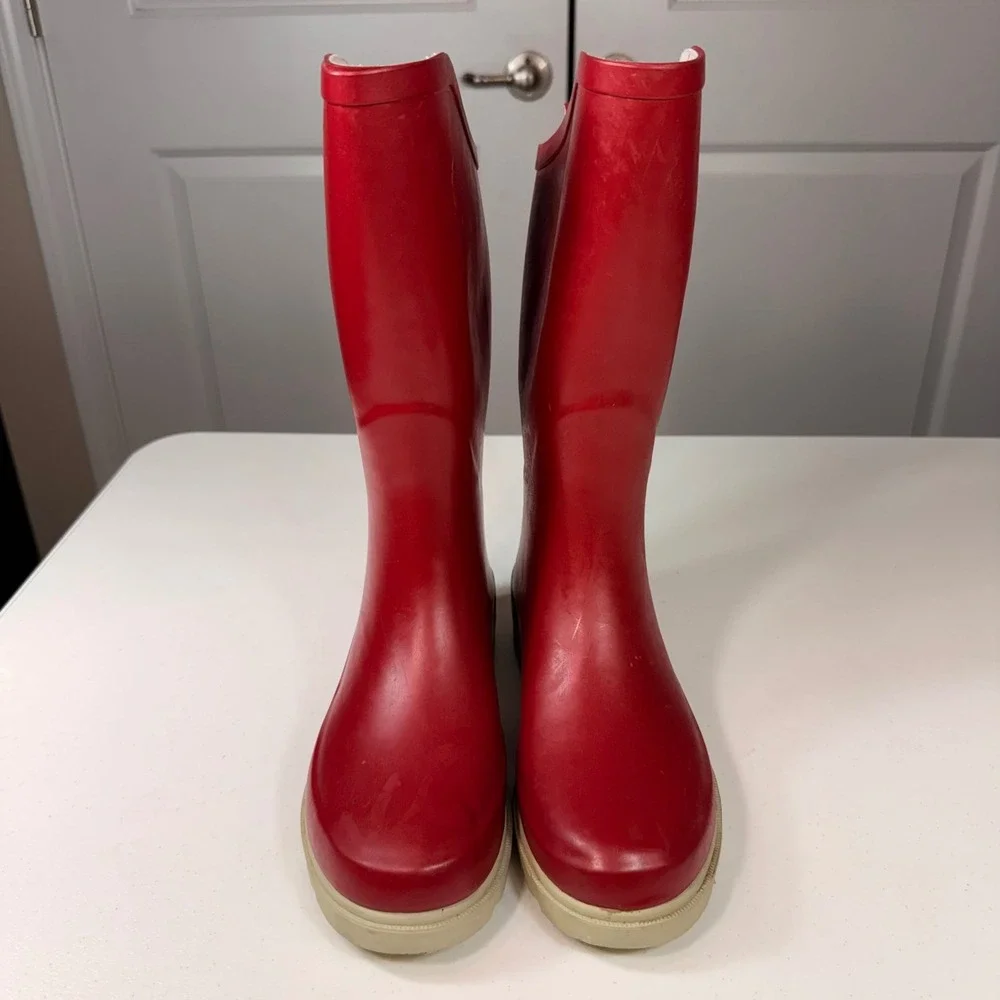 Henry Ferrera Red Rubber Rain Boots Waterproof Tall Lug Sole Women's Size 7